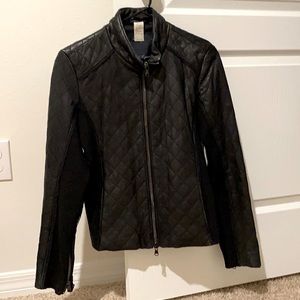 Les Copains Black Leather Jacket With Cotton Sides